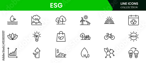 Strategic vector web line icons depicting ESOP, employee ownership, stock plans, benefits, and financial empowerment for workforce engagement.