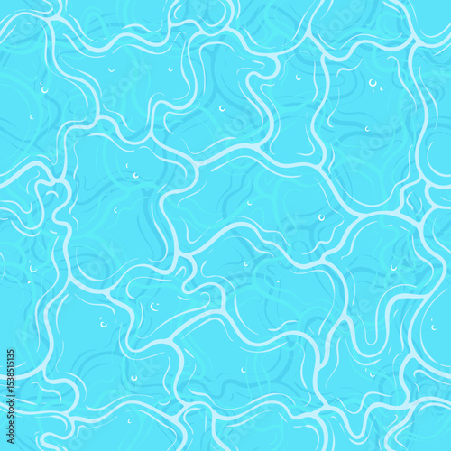 Hand drawn seamless pattern of blue rippled swimming pool, aquatic water surface texture for summertime