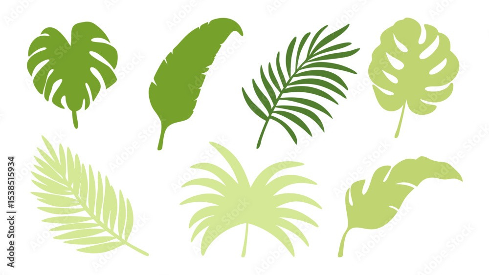 Naklejka premium Set of colourful tropical palm leaves vector