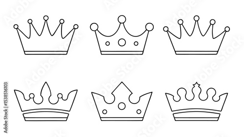 crowns line icons set of various shapes.