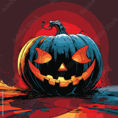 comic book style halloween pumpkin illustration for design purposes