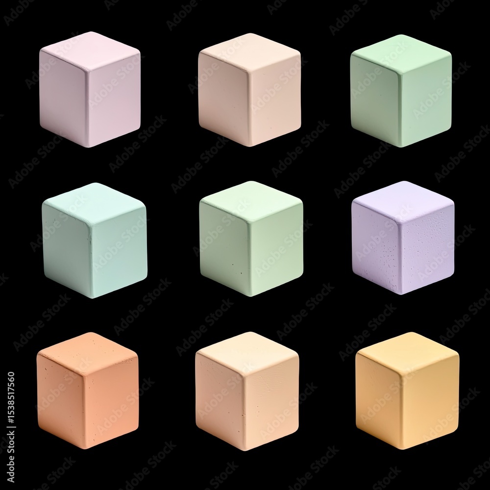 Obraz premium Colorful Soft Cubes on Black Background for Creative Projects