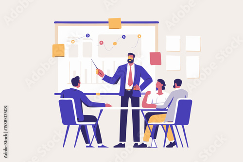 Business Presentation with Diverse Team Man Presenting Data to Colleagues in a Modern Office Setting Collaborative Meeting