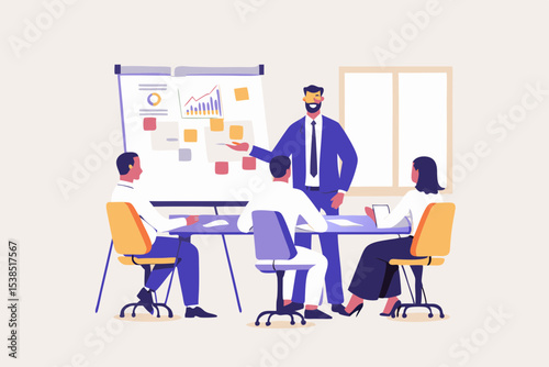 Business Presentation with Team in Meeting Room Presenter Explaining Growth Chart to Colleagues Corporate Strategy and Success