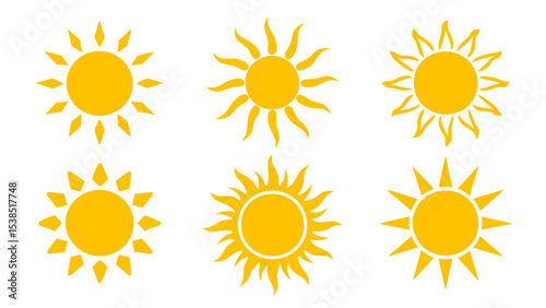 Sun icons vector isolated on tranparent background. Shine sun ray set. Sunshine vector sign.
