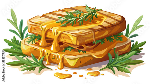 Grilled cheese, glazed with a savory sauce, sprinkled with fresh herbs Very beautiful