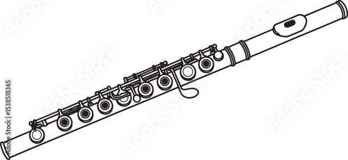 Black and White Flute Musical Instrument Line Drawing
