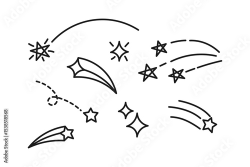 shooting star line art hand drawn icon set