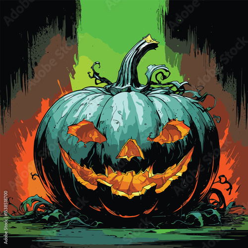 comic book style halloween pumpkin illustration for design purposes