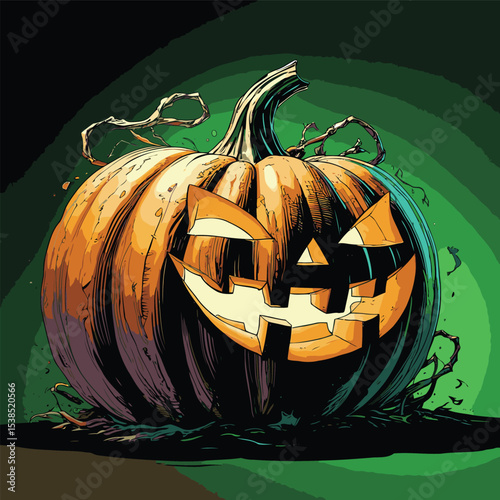 comic book style halloween pumpkin illustration for design purposes