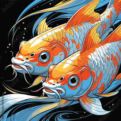comic book style koi fish illustration for design purposes