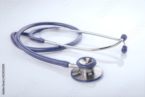 Stethoscope lying on reflective surface symbolizing healthcare