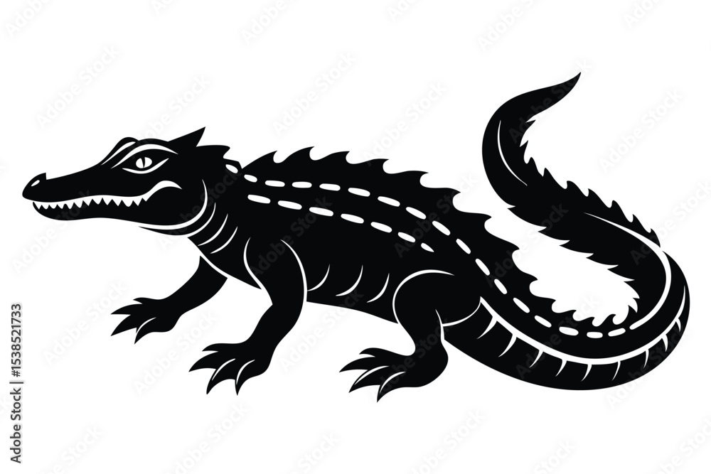 Fototapeta premium Detailed monochrome alligator showcases its distinctive features with stylized scales and sharp claws