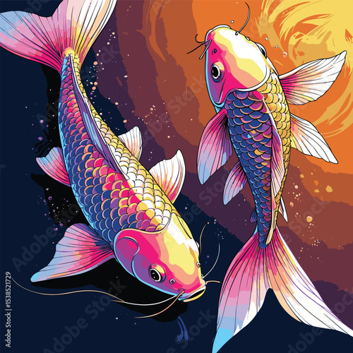 comic book style koi fish illustration for design purposes