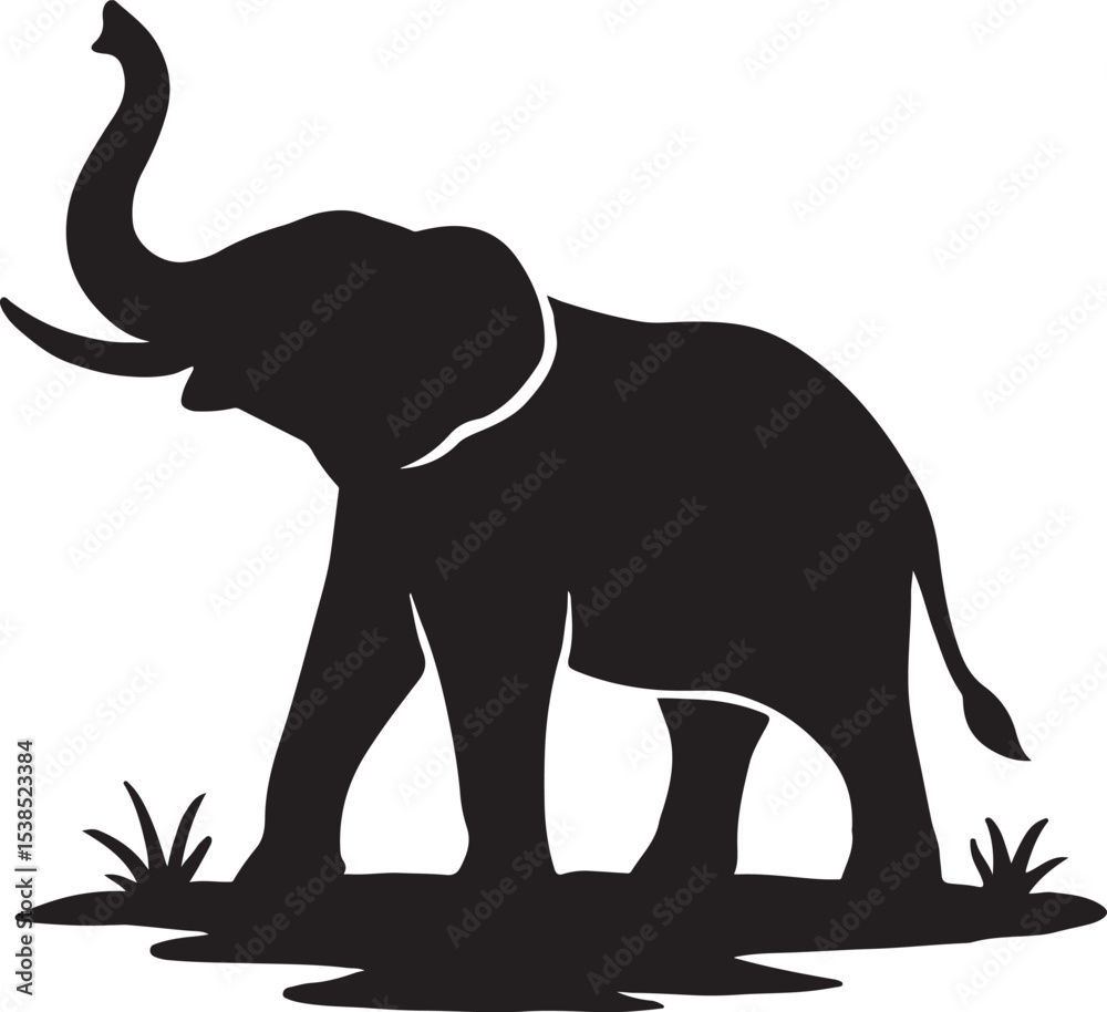 Fototapeta premium Vector silhouette illustration of a walking elephant, isolated on white