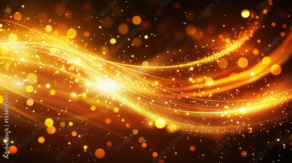Fototapeta premium Shimmering golden particles create mesmerizing wave of light, evoking sense of magic and wonder in this abstract design