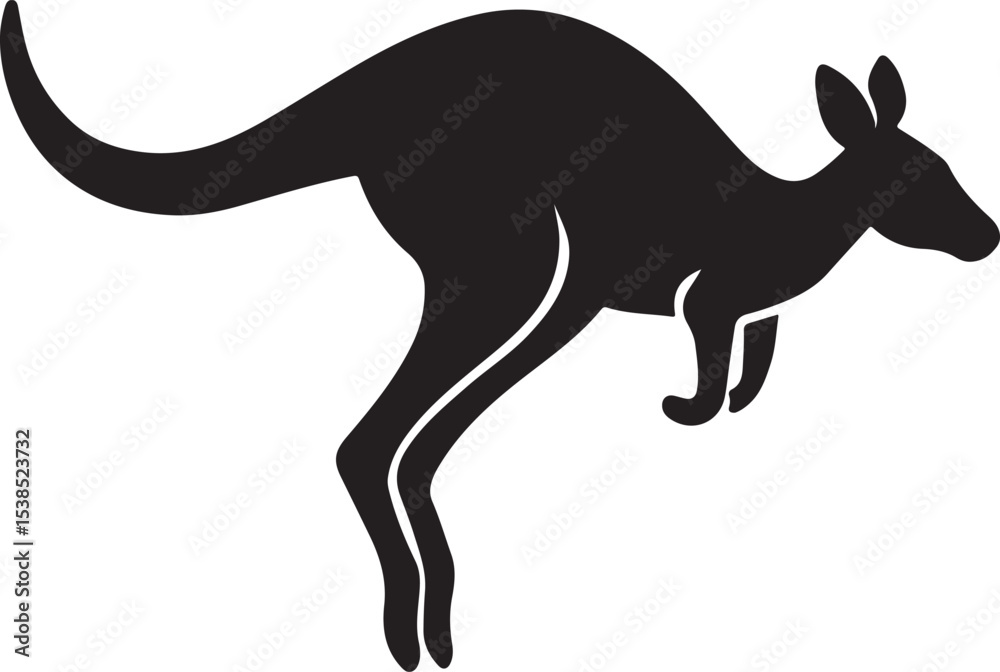 Fototapeta premium Black vector illustration of a wild kangaroo silhouette