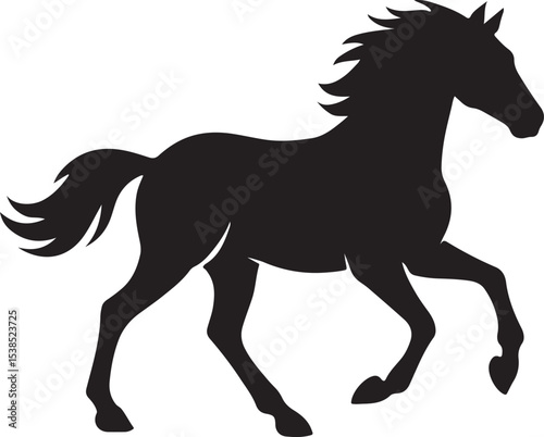 Galloping horse silhouette vector illustration of a wild stallion with flowing mane and tail, perfect for equestrian designs