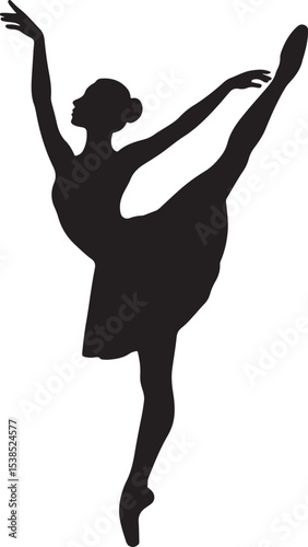Graceful ballet dancer silhouette shows a woman's body in a beautiful dance pose, a striking black vector illustration of a person dancing