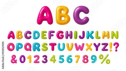 3d Font Letter Number Balloon Alphabet ABC Text Bubble Typography For Birthday And Party Vector Cartoon Fun Glossy Typeface