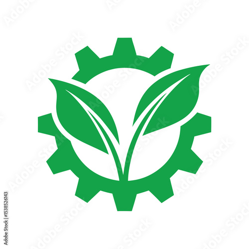 Green Gear Cog Leaves Ecology Nature Icon Symbol vector