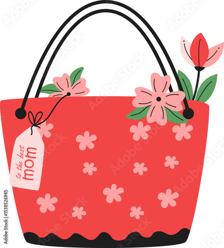 Mother's day vector illustrations. Flower, mug, gift box, cake vector illustration. Mother's day element for cards, cover, poster, wallpaper	