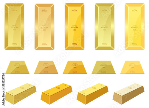 Gold bars in various shapes represent wealth, value, and financial security.