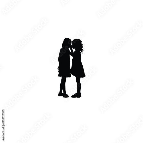 girl whispering to friend silhouette on white background