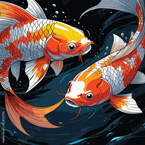 comic book style koi fish illustration for design purposes