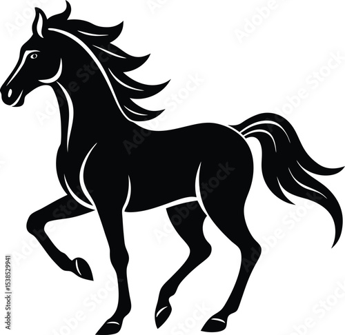 Black vector of horse galloping gracefully in side silhouette