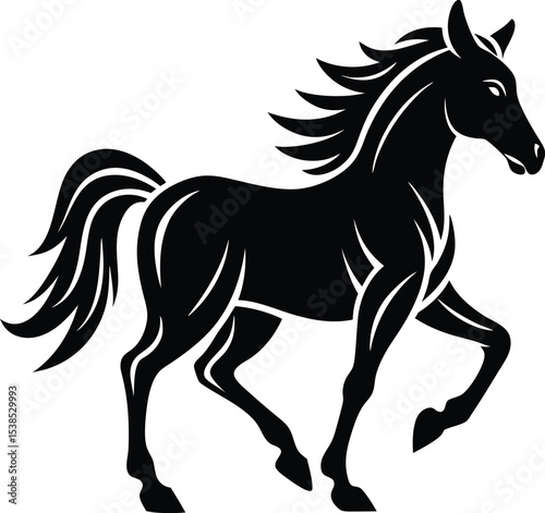 Elegant silhouette of a trotting horse in bold black lines