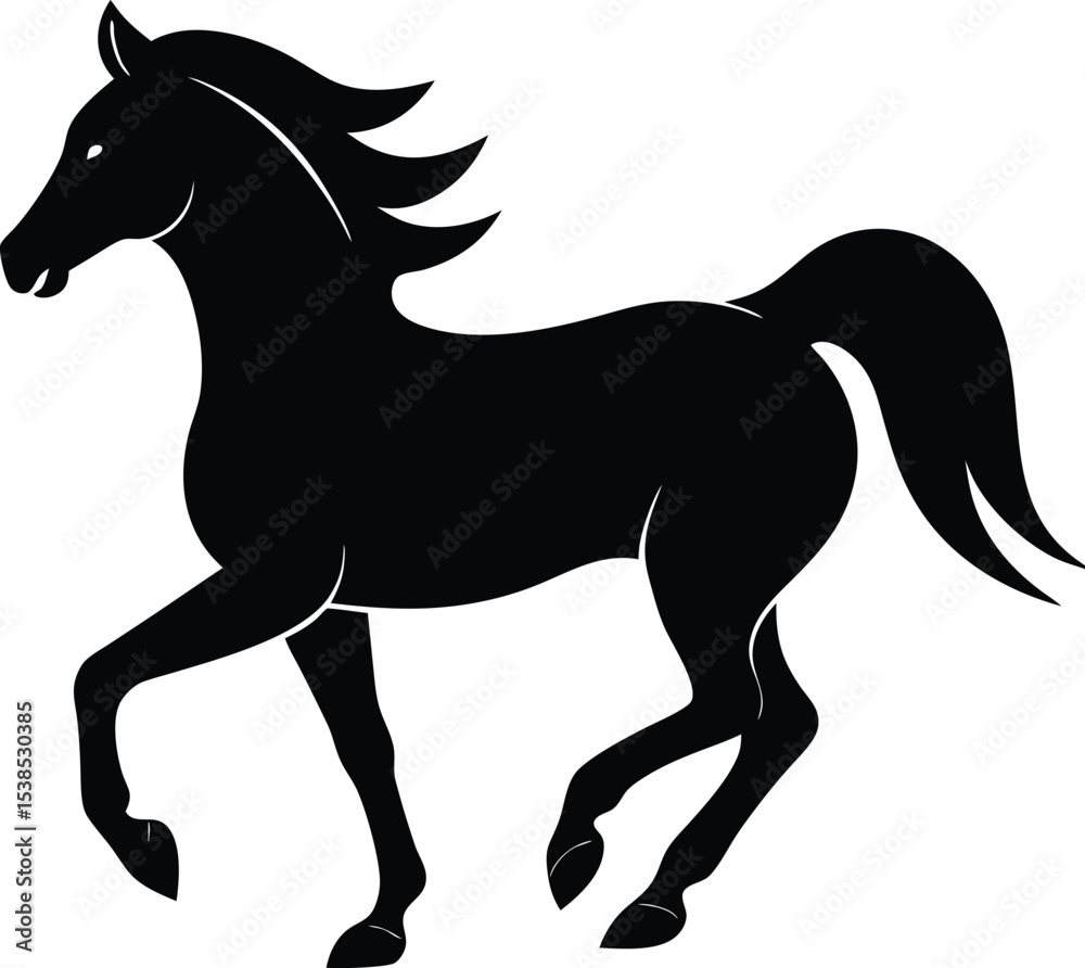 Obraz premium Graceful horse silhouette in side profile galloping with power