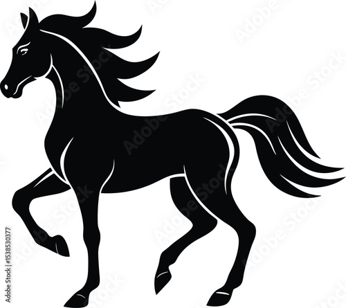 Stylized vector silhouette of running horse from side angle