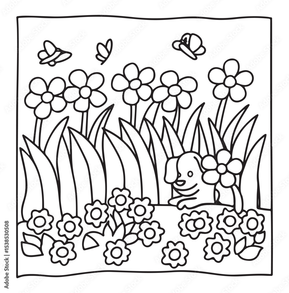 Obraz premium Dog Moments - Cute Puppy Life Coloring Pages | Fun Dog Activities | Dog coloring page | Line art vector illustration