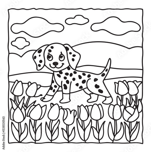 Dog Moments - Cute Puppy Life Coloring Pages | Fun Dog Activities | Dog coloring page | Line art vector illustration