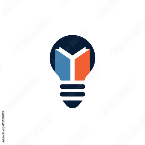 Light bulb with a book on it. The light bulb is lit up and the book is open
