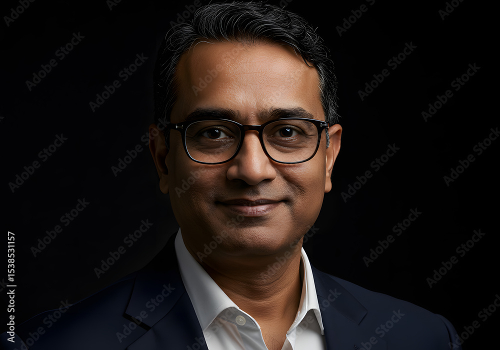 Close-up portrait of a man in a business suit, against a dark background. Close-up portrait of a man in a business suit, against a dark background.