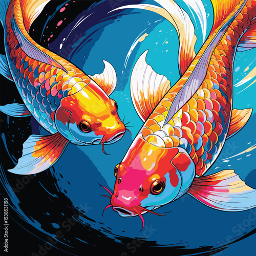 comic book style koi fish illustration for design purposes