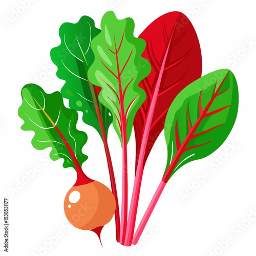 Vibrant Golden Beet Illustration with Colorful Leaves A Fresh and Healthy Vegetable Depiction for Culinary and Nutritional Content Perfect for Food Blogs and Recipe Illustrations