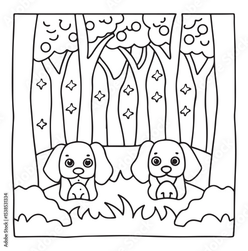 Dog Moments - Cute Puppy Life Coloring Pages | Fun Dog Activities | Dog coloring page | Line art vector illustration