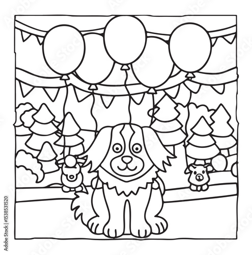 Dog Moments - Cute Puppy Life Coloring Pages | Fun Dog Activities | Dog coloring page | Line art vector illustration