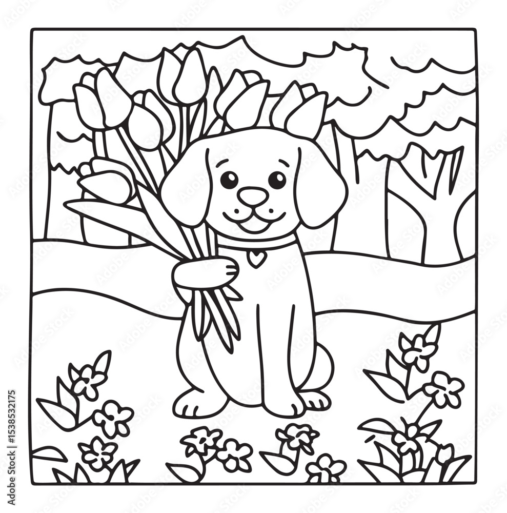 Fototapeta premium Dog Moments - Cute Puppy Life Coloring Pages | Fun Dog Activities | Dog coloring page | Line art vector illustration