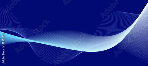 Abstract dark blue minimal vector background. Long banner business template with dynamic wavy gradient line.
