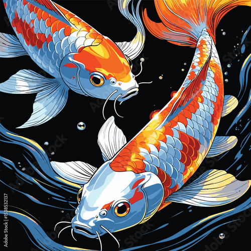 comic book style koi fish illustration for design purposes