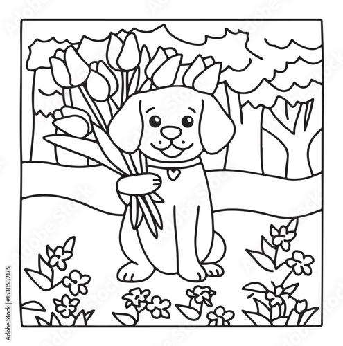 Dog Moments - Cute Puppy Life Coloring Pages | Fun Dog Activities | Dog coloring page | Line art vector illustration