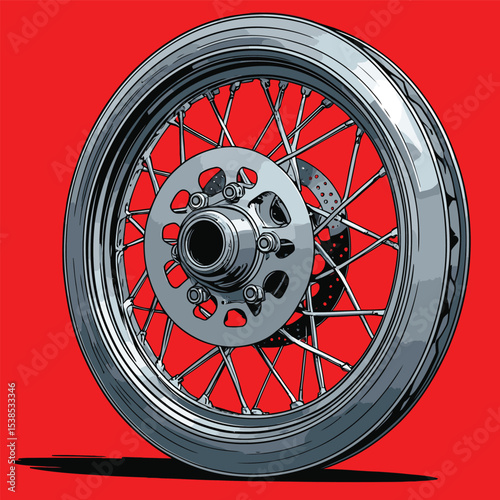 comic book style motorcycle disc brake illustration for design purposes
