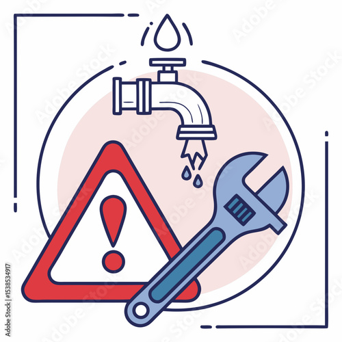 Emergency plumber icon with alert sign