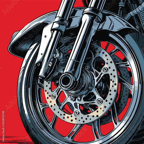 comic book style motorcycle disc brake illustration for design purposes
