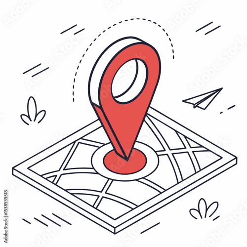 Flat location icon vector with pin on map