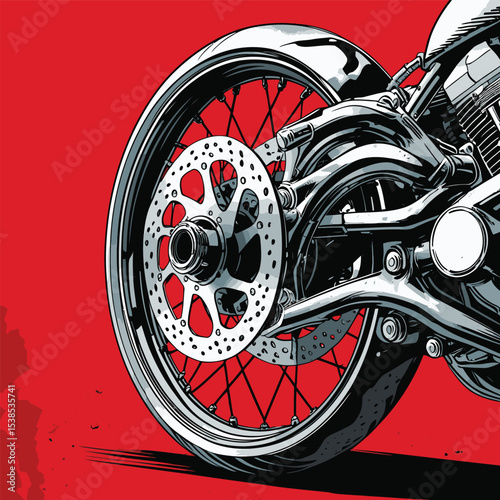 comic book style motorcycle disc brake illustration for design purposes